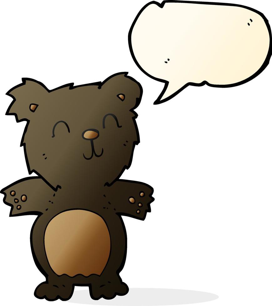 cartone animato carino nero orso cucciolo con discorso bolla vettore