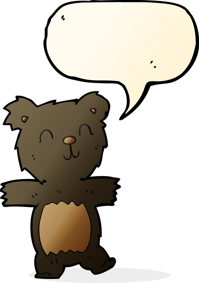 cartone animato carino nero orso cucciolo con discorso bolla vettore
