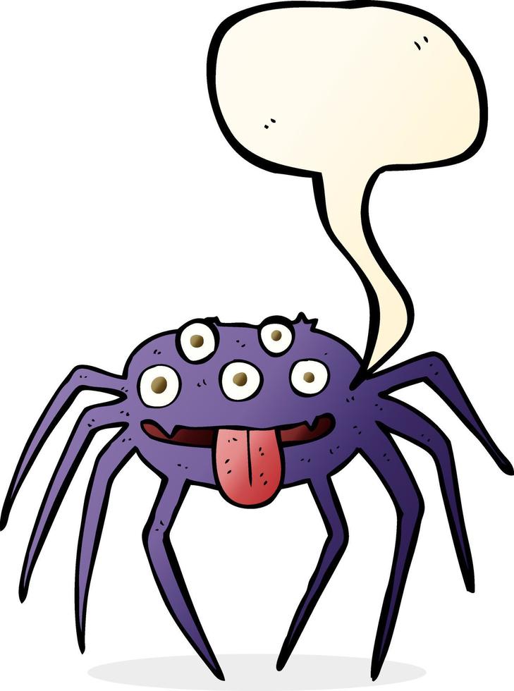 cartone animato schifoso Halloween ragno con discorso bolla vettore