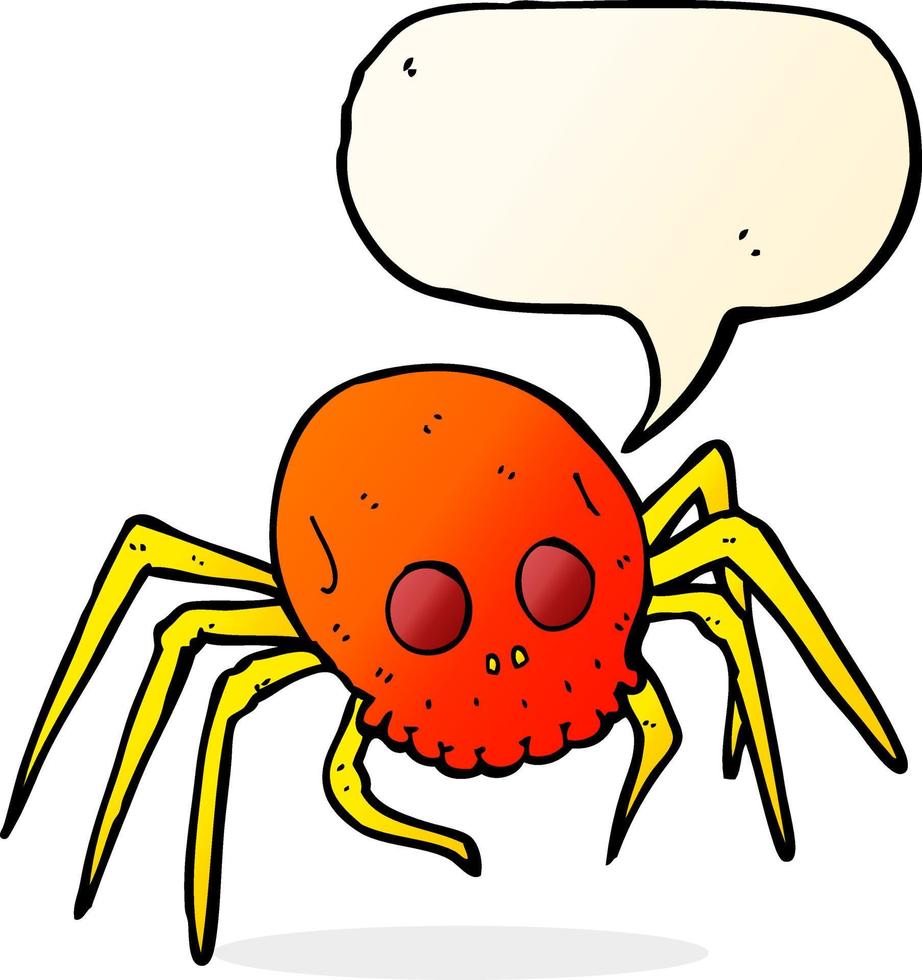 cartone animato spaventoso Halloween cranio ragno con discorso bolla vettore