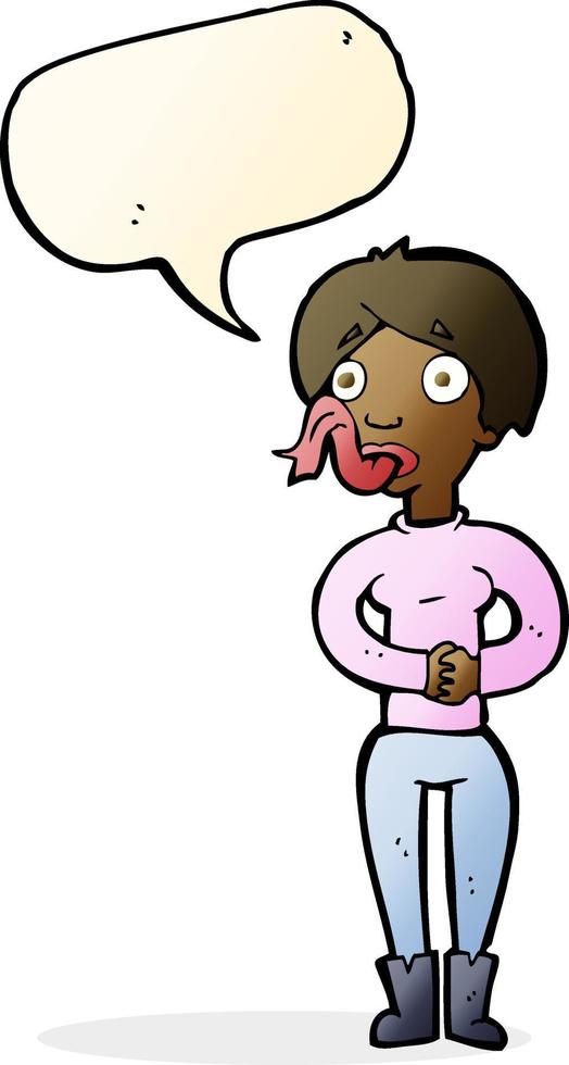 cartone animato donna con serpente lingua con discorso bolla vettore