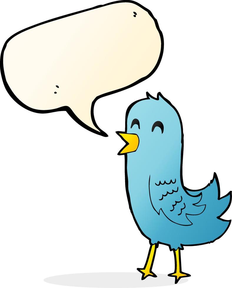 cartone animato contento uccello con discorso bolla vettore