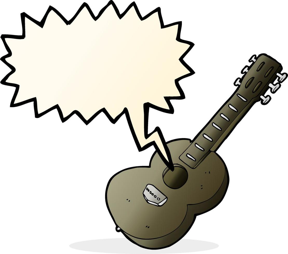 cartone animato chitarra con discorso bolla vettore