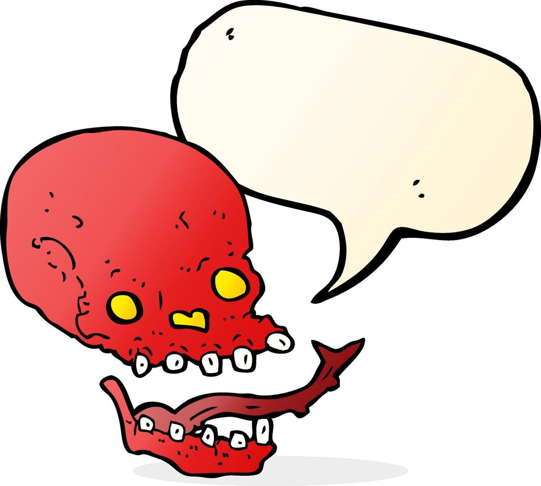 cartone animato spaventoso cranio con discorso bolla vettore