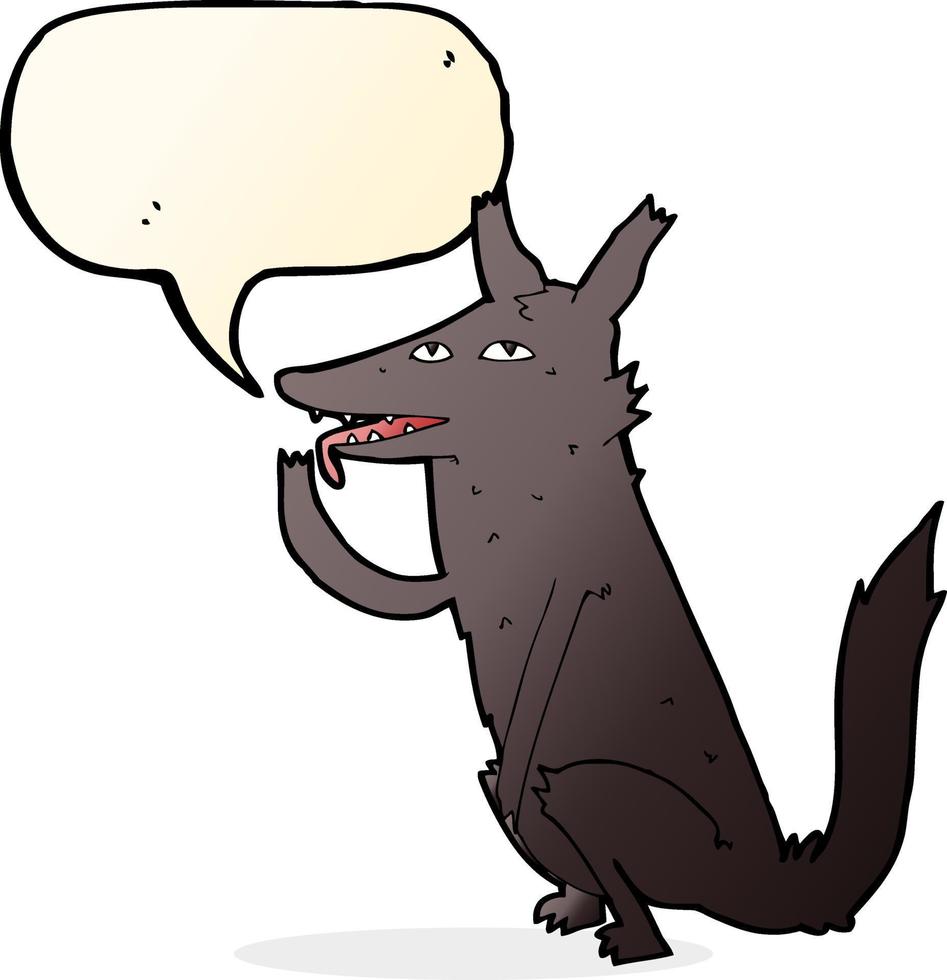 cartone animato lupo leccata zampa con discorso bolla vettore