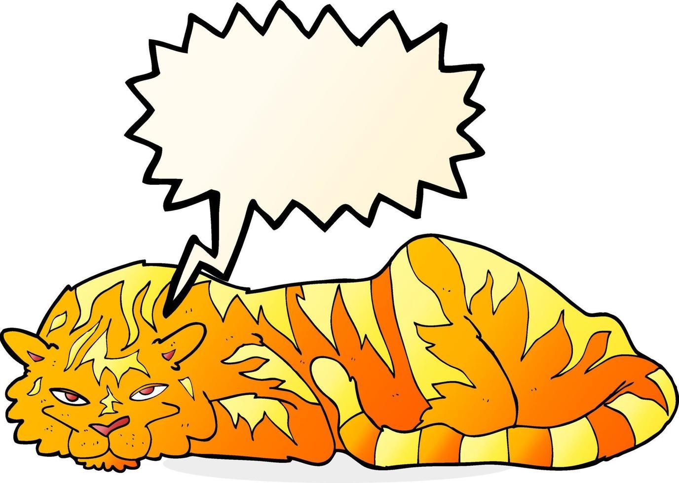 cartone animato riposo tigre con discorso bolla vettore