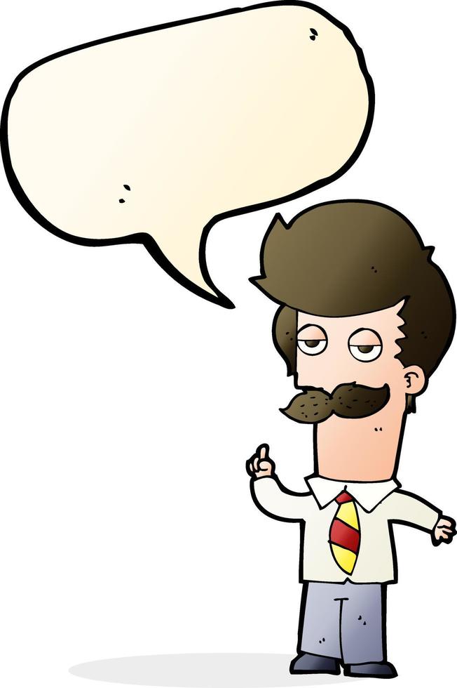 cartone animato uomo con baffi spiegando con discorso bolla vettore