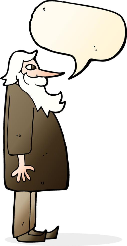 cartone animato barbuto vecchio uomo con discorso bolla vettore