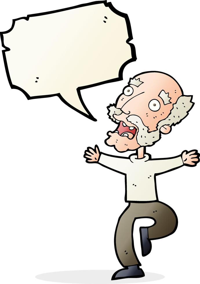 cartone animato vecchio uomo avendo un' paura con discorso bolla vettore