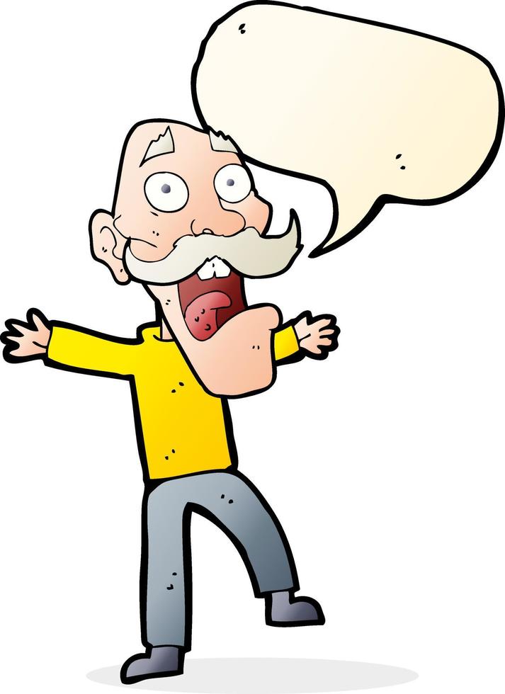 cartone animato scioccato vecchio uomo con discorso bolla vettore
