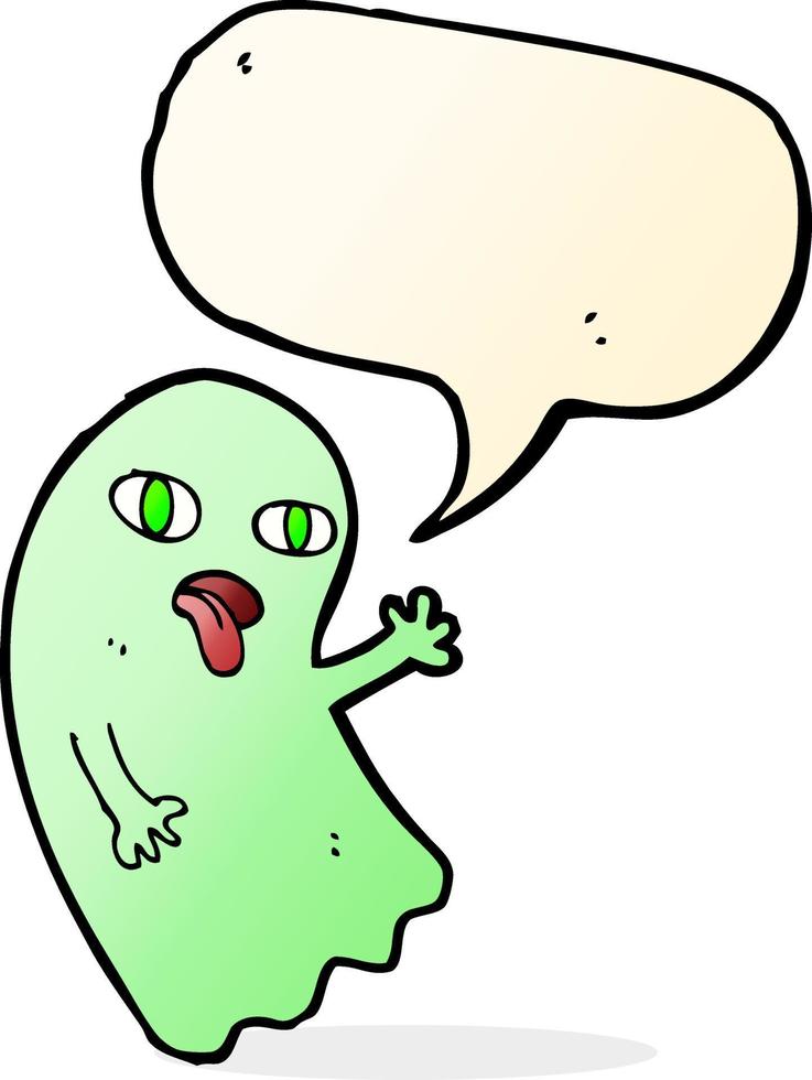 divertente cartone animato fantasma con discorso bolla vettore