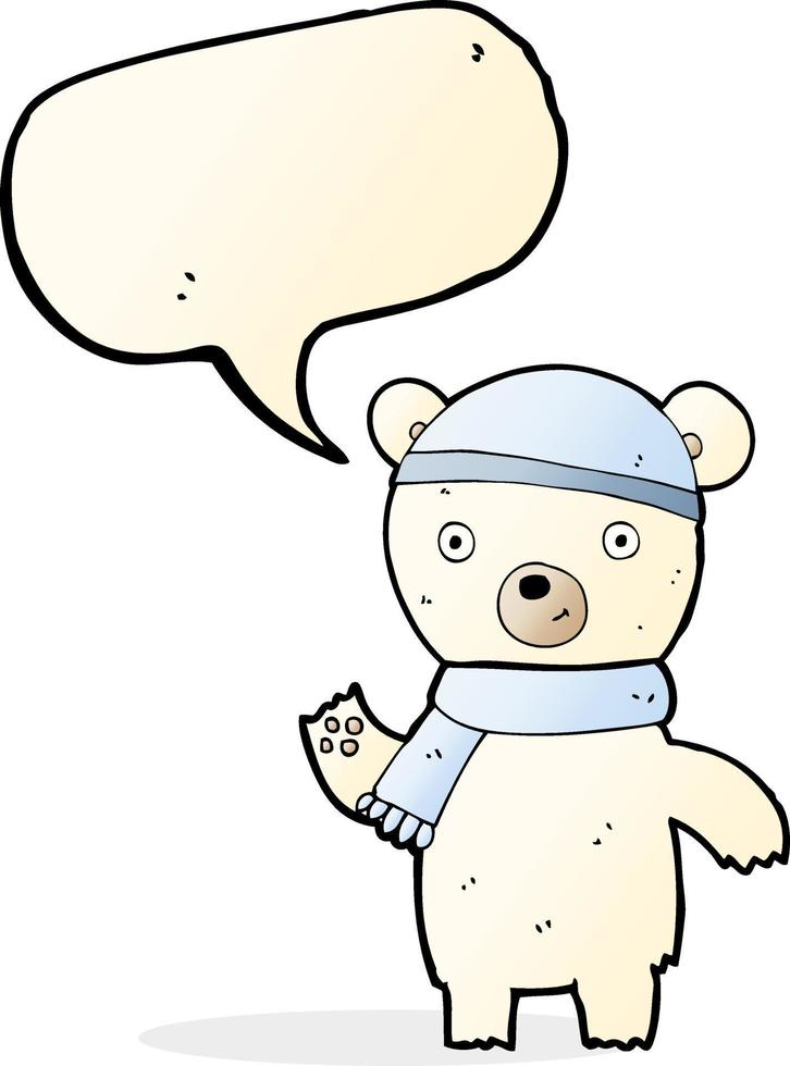 cartone animato agitando polare orso con discorso bolla vettore