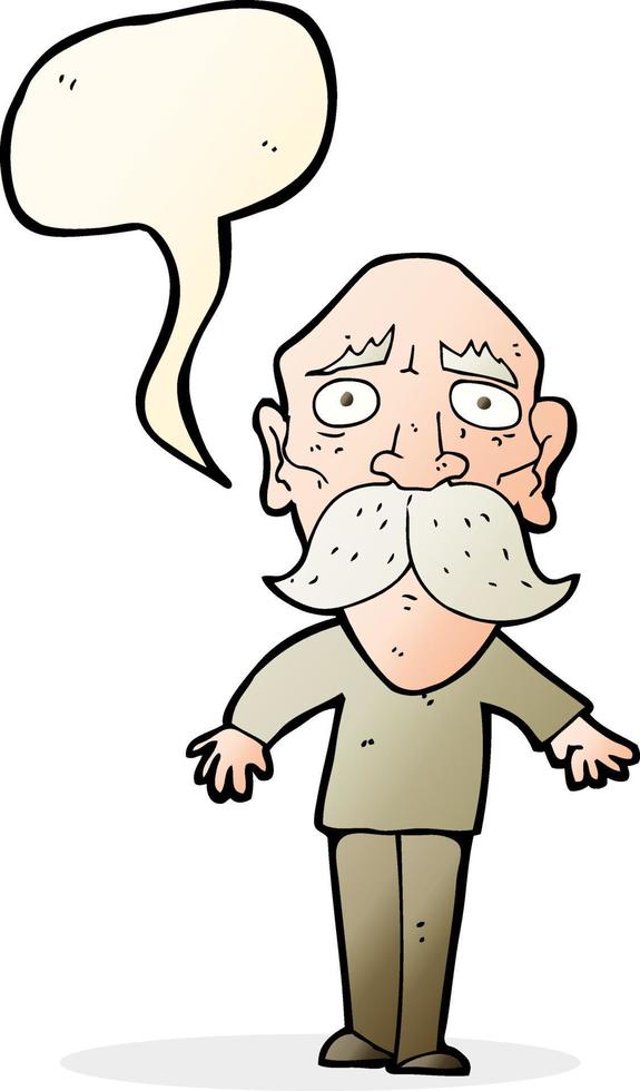 cartone animato triste vecchio uomo con discorso bolla vettore
