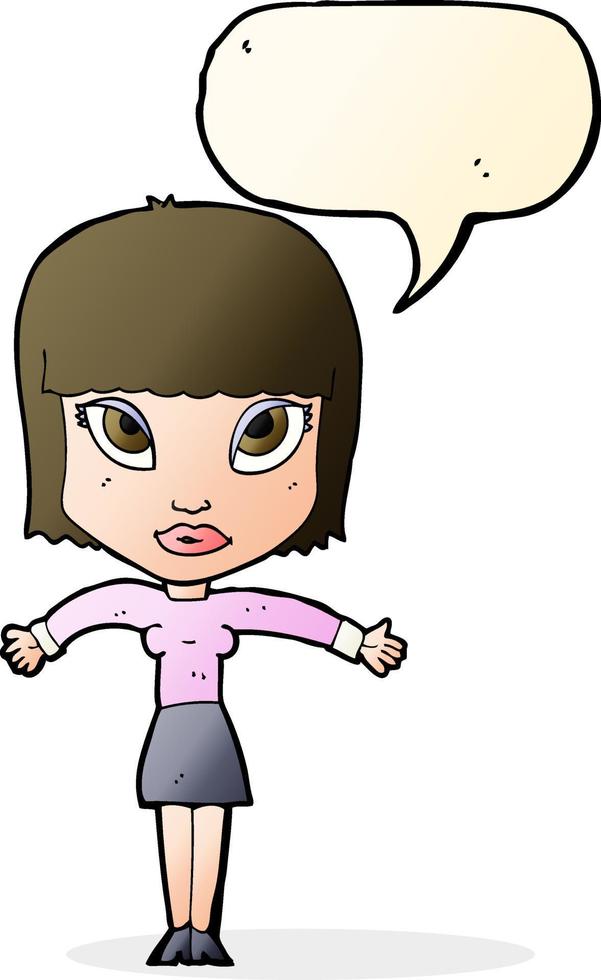 cartone animato donna alzando le spalle con discorso bolla vettore