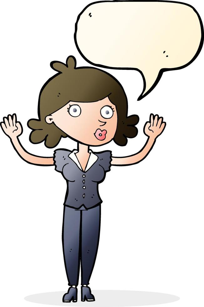 cartone animato donna Arrendersi con discorso bolla vettore