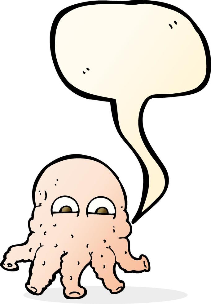 cartone animato alieno calamaro viso con discorso bolla vettore