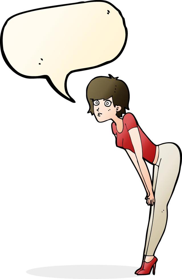 cartone animato donna guardare a qualcosa con discorso bolla vettore