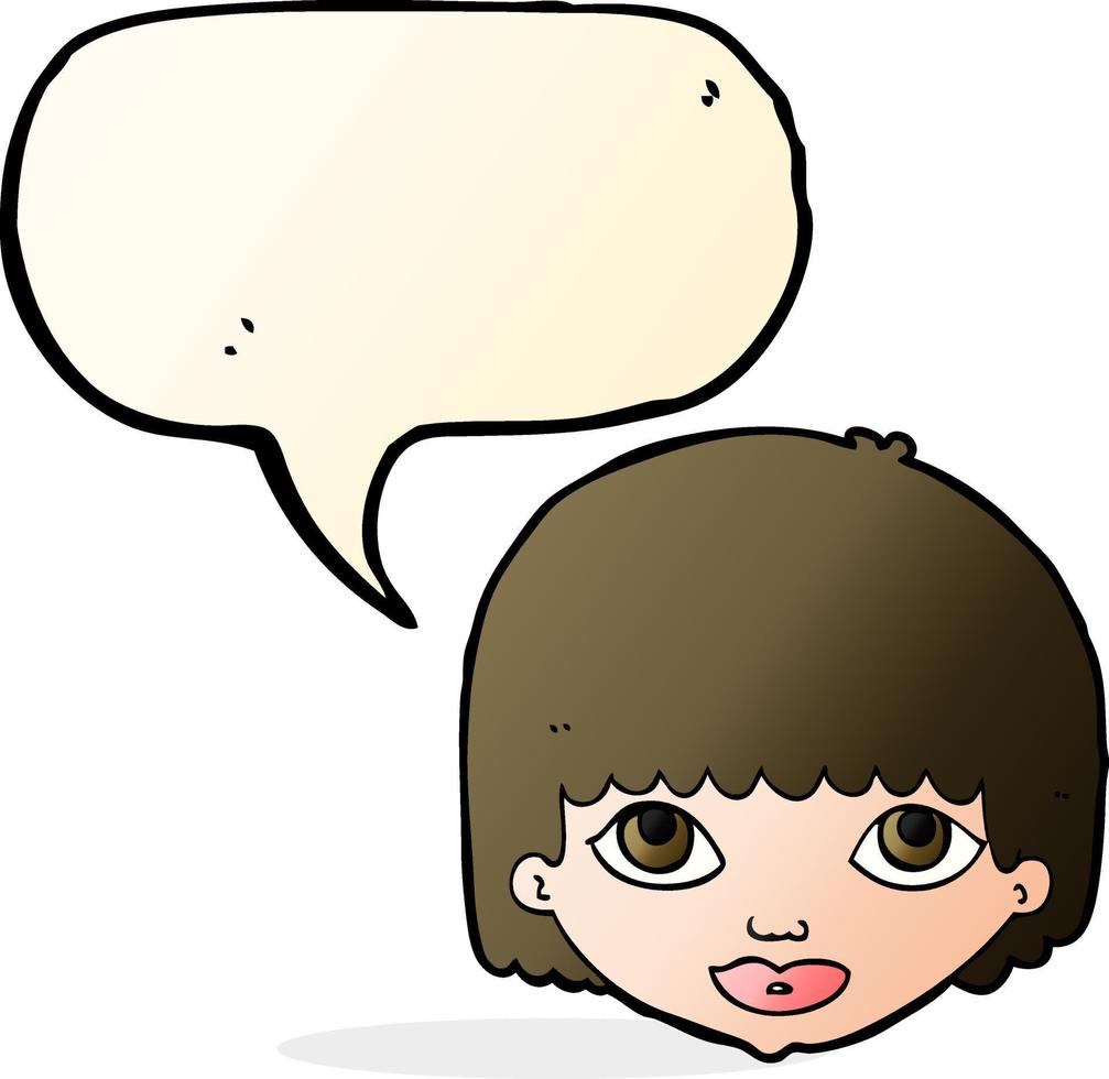 cartone animato femmina viso con discorso bolla vettore