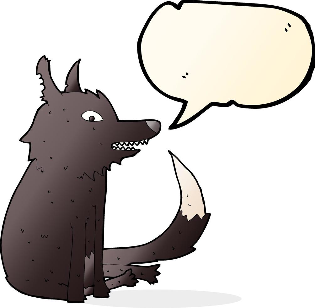 cartone animato lupo seduta con discorso bolla vettore