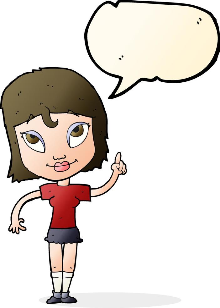 cartone animato donna con idea con discorso bolla vettore