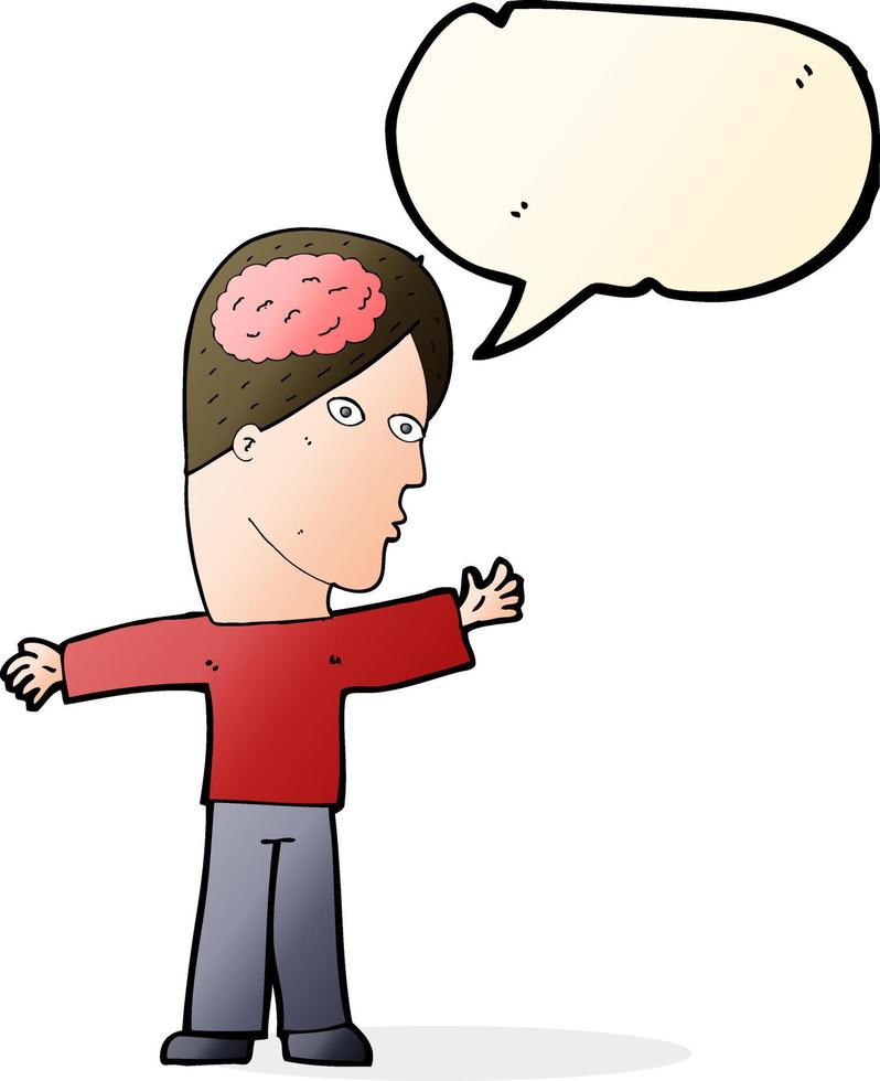 cartone animato uomo con cervello con discorso bolla vettore