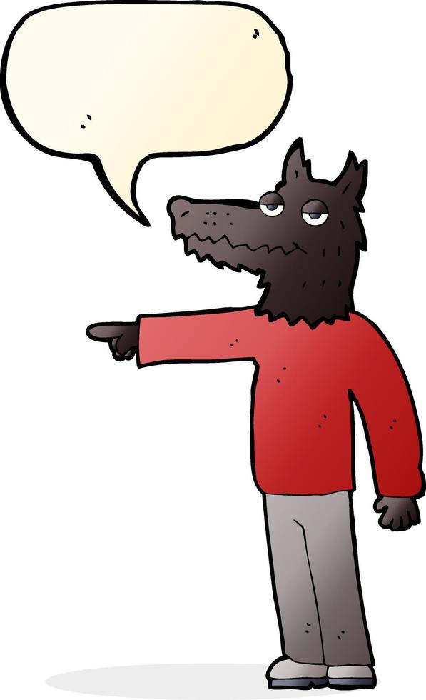 cartone animato lupo uomo puntamento con discorso bolla vettore
