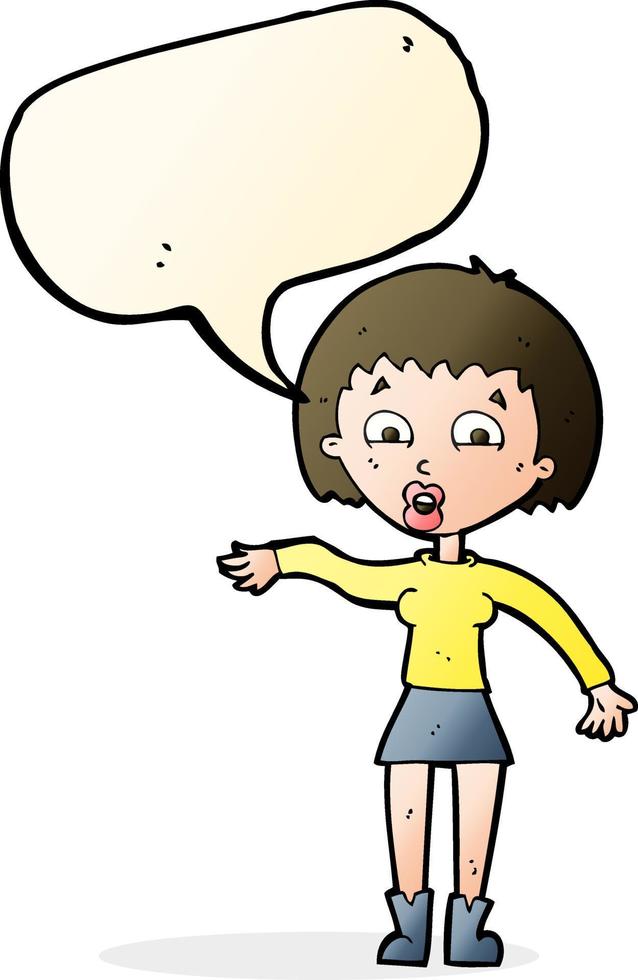 cartone animato sorpreso donna con discorso bolla vettore
