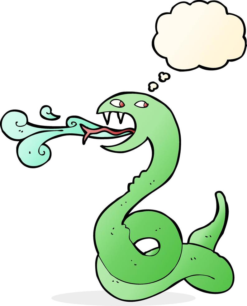 cartone animato sibilo serpente con pensato bolla vettore