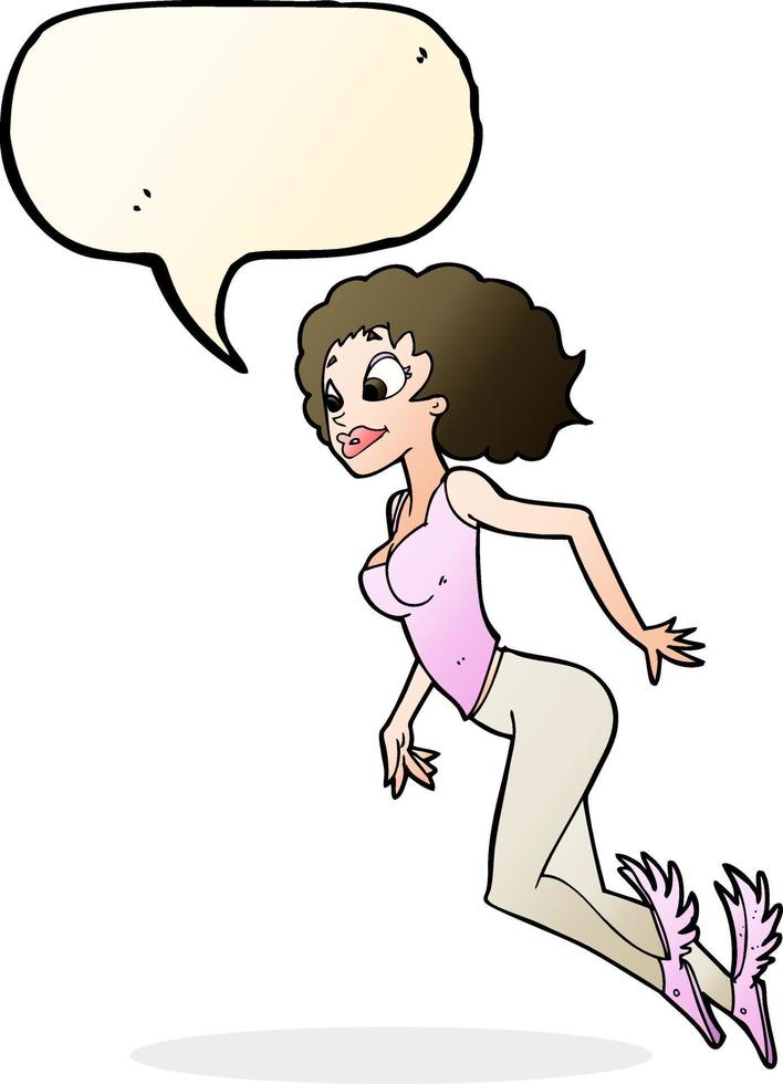 cartone animato volante donna con discorso bolla vettore