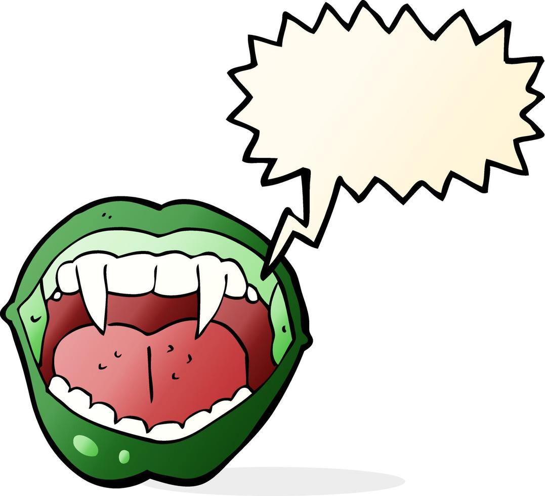 cartone animato vampiro bocca con discorso bolla vettore