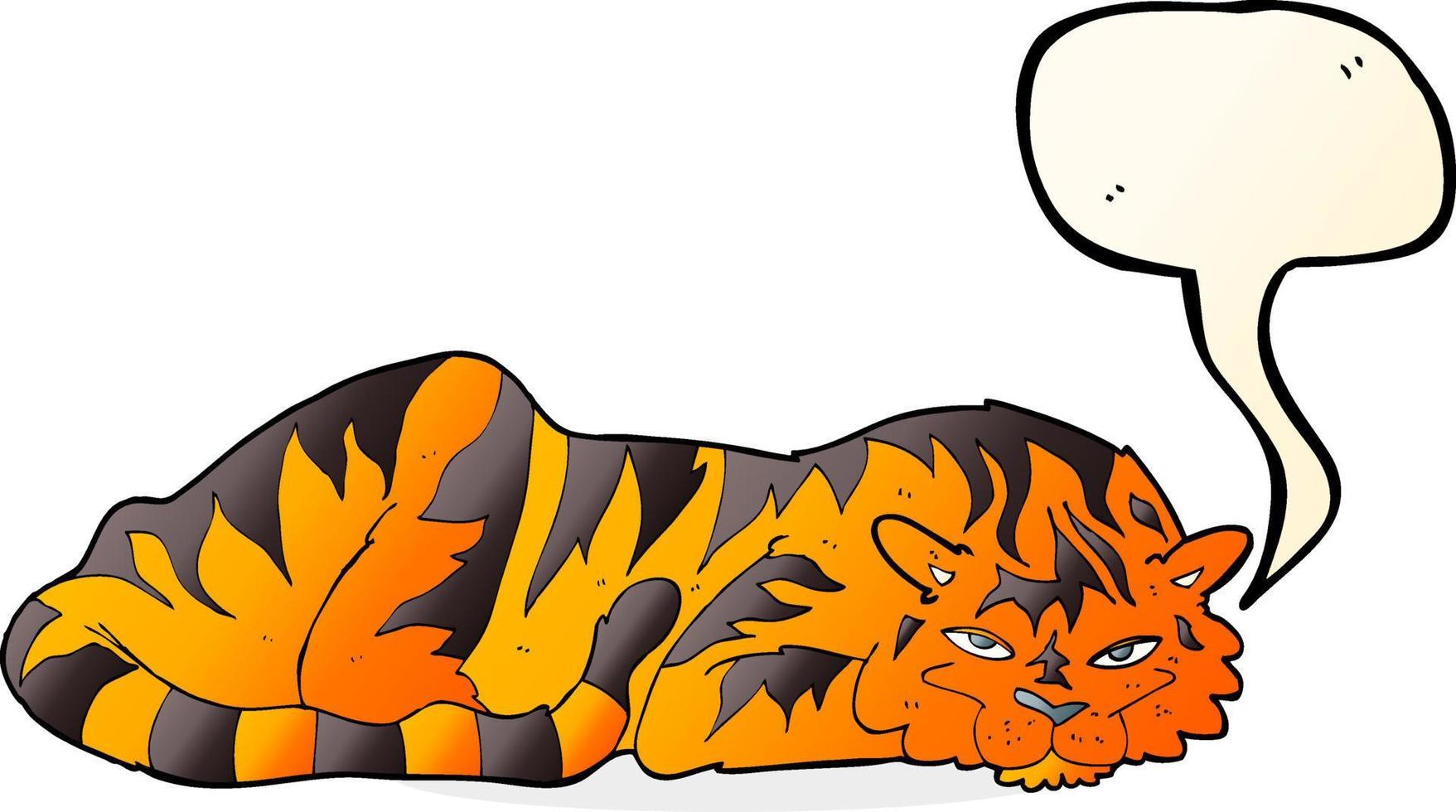 cartone animato riposo tigre con discorso bolla vettore