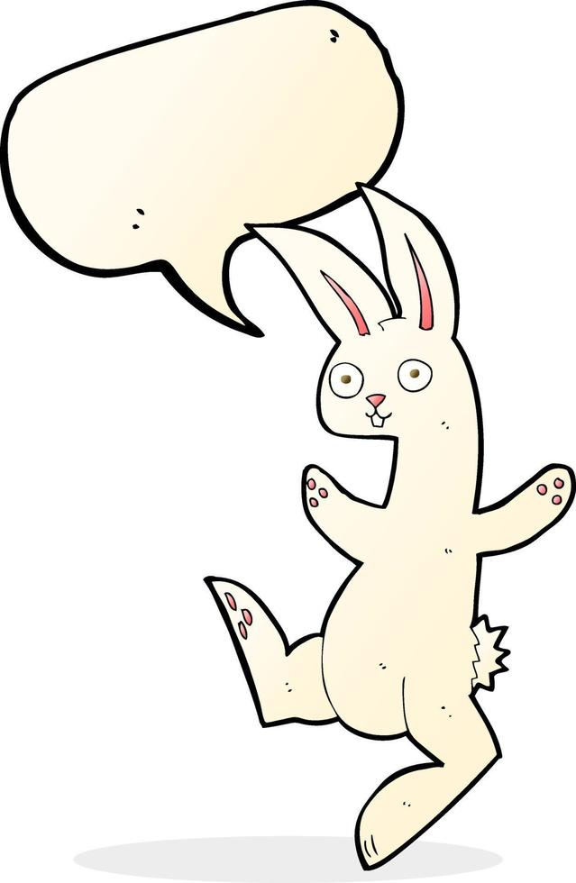 divertente cartone animato bianca coniglio con discorso bolla vettore