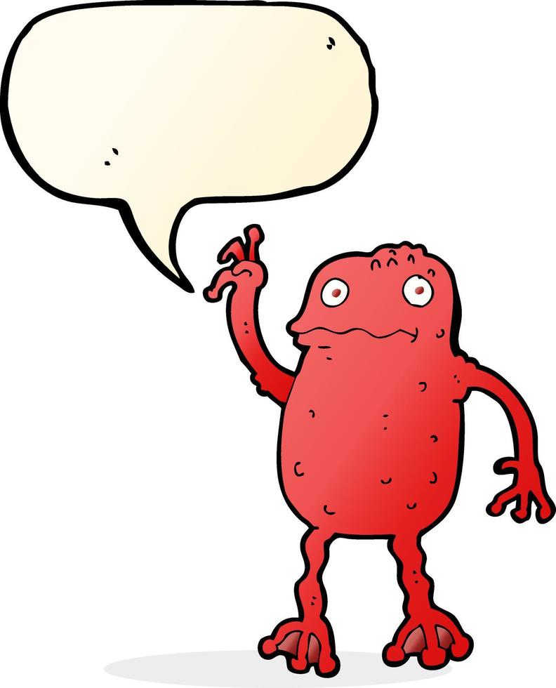 cartone animato velenoso rana con discorso bolla vettore