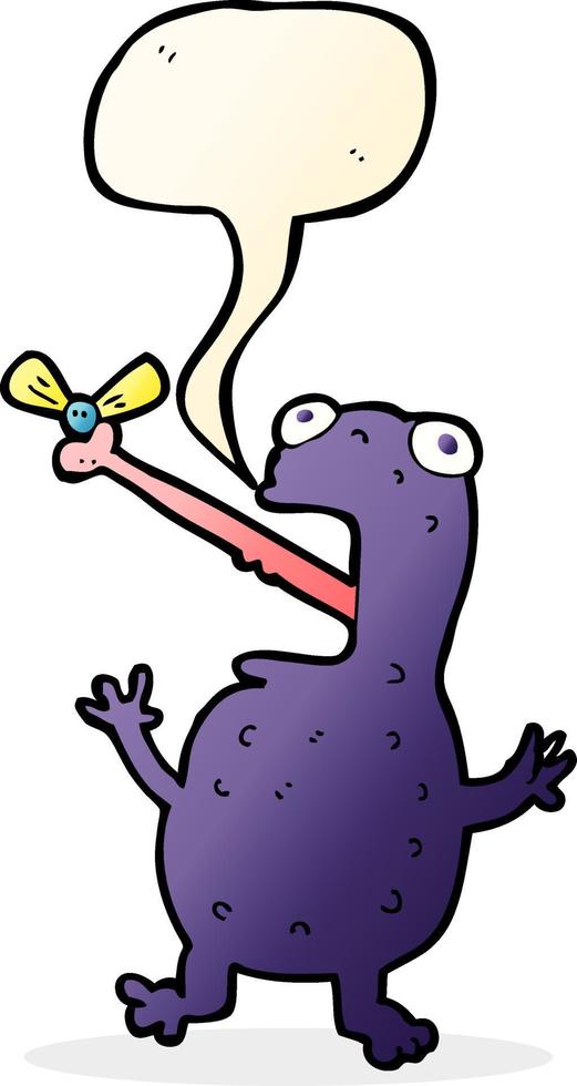 cartone animato velenoso rana attraente volare con discorso bolla vettore