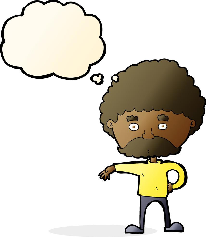 cartone animato uomo con baffi fabbricazione campo gesto con pensato bolla vettore