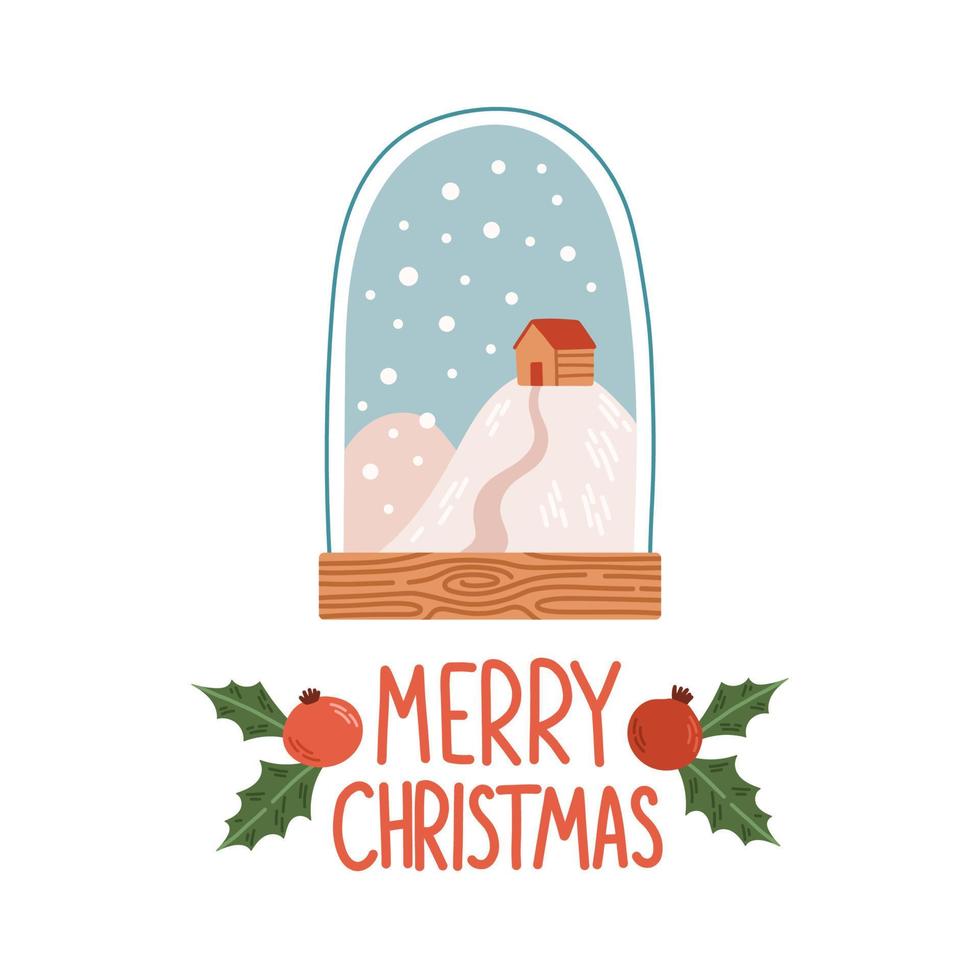 allegro Natale neve globo lettering piatto design isolato vettore illustrazione