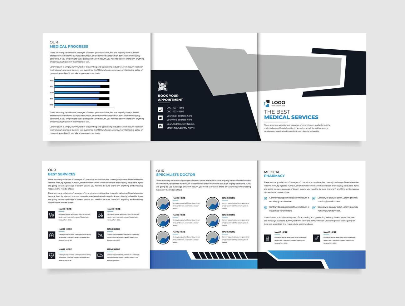 medico e Salute cura moderno piazza trifold opuscolo presentazione, creativo Salute servizio modello per un' tri-fold opuscolo vettore