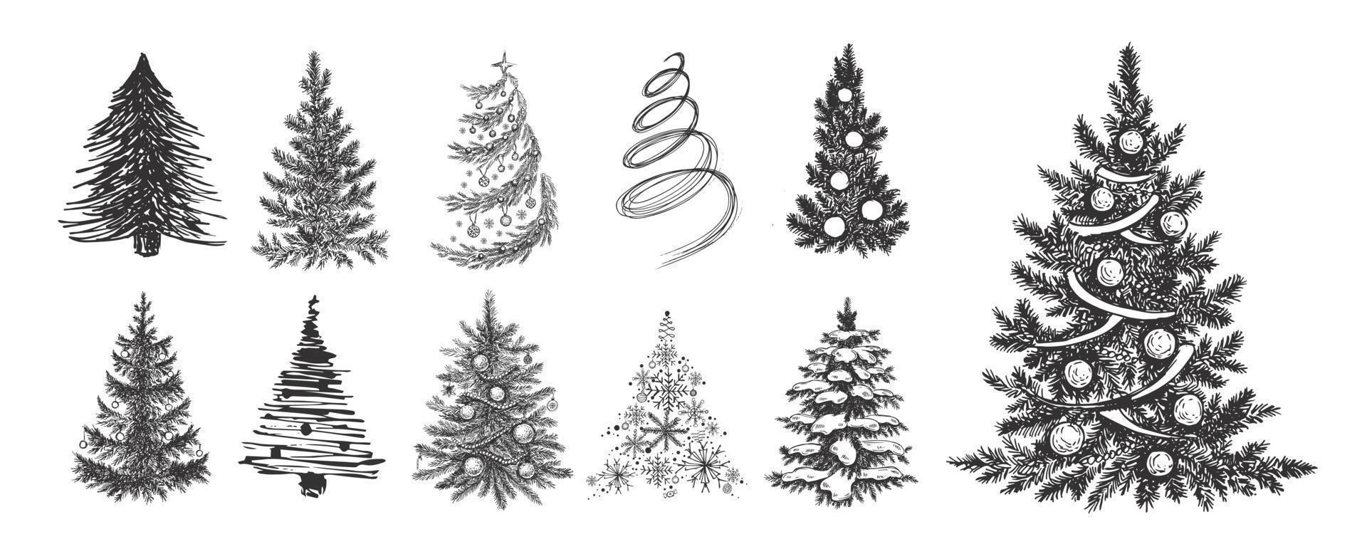 illustrazione disegnata a mano dell'albero di natale vettore