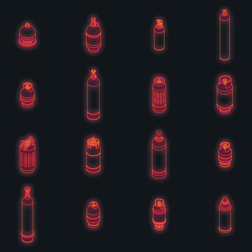 le icone delle bombole di gas impostano il neon di vettore