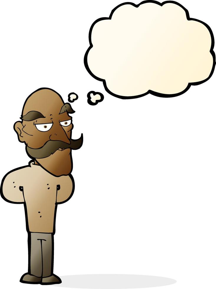 cartone animato vecchio uomo con baffi con pensato bolla vettore