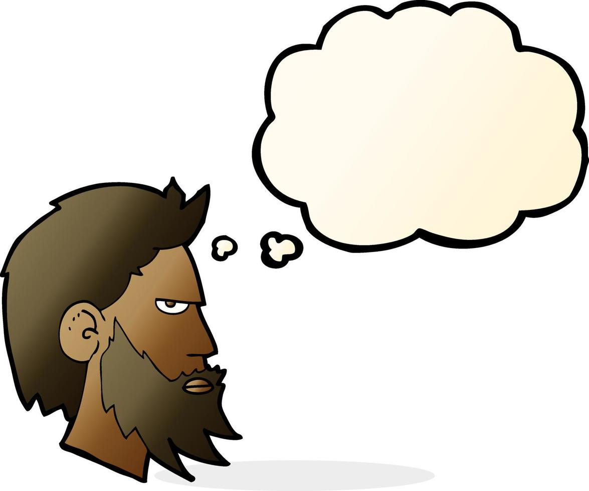 cartone animato uomo con barba con pensato bolla vettore
