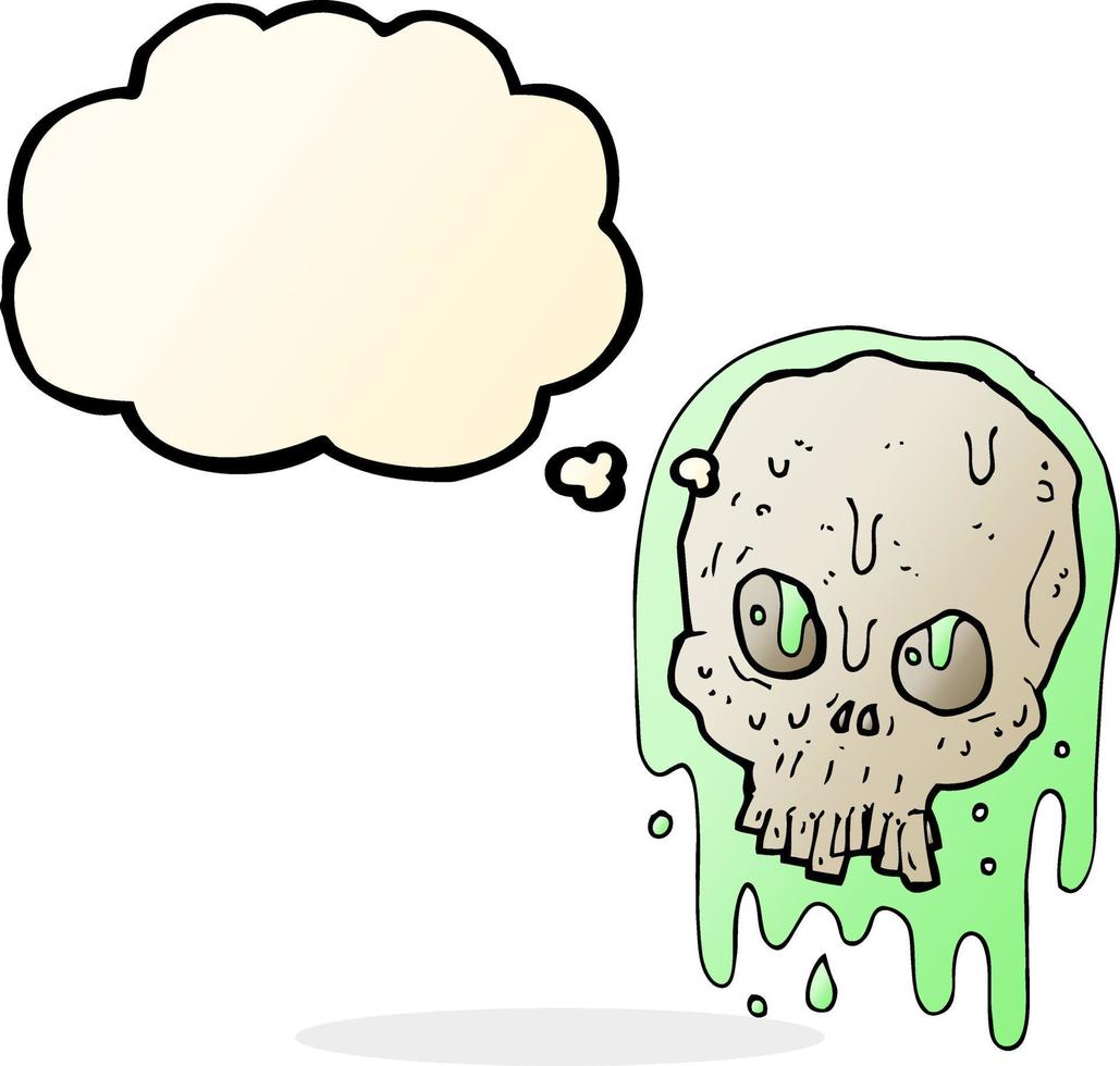 cartone animato viscido cranio con pensato bolla vettore