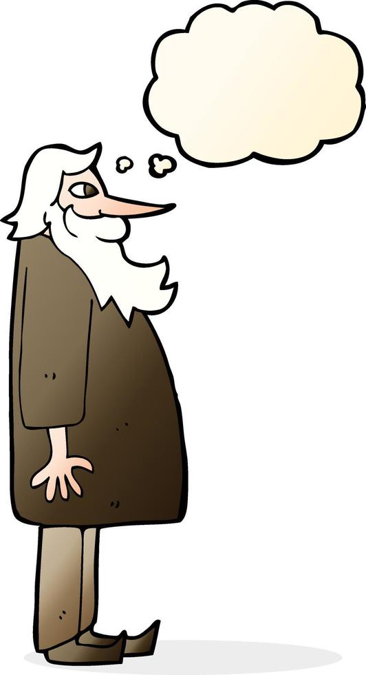 cartone animato barbuto vecchio uomo con pensato bolla vettore
