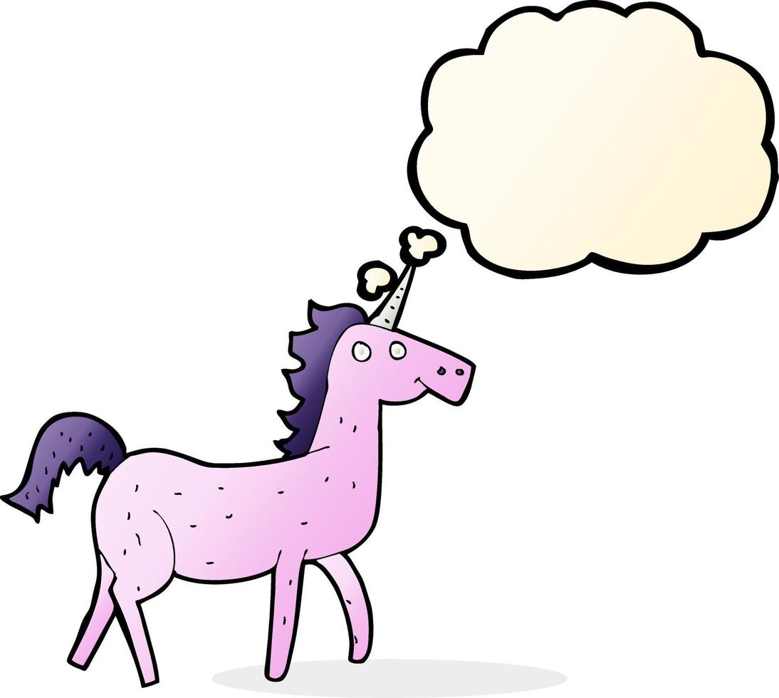 cartone animato unicorno con pensato bolla vettore