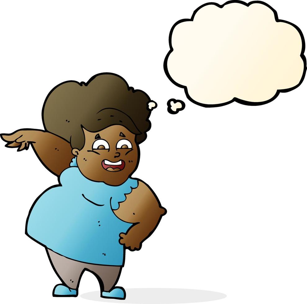 cartone animato sovrappeso donna con pensato bolla vettore
