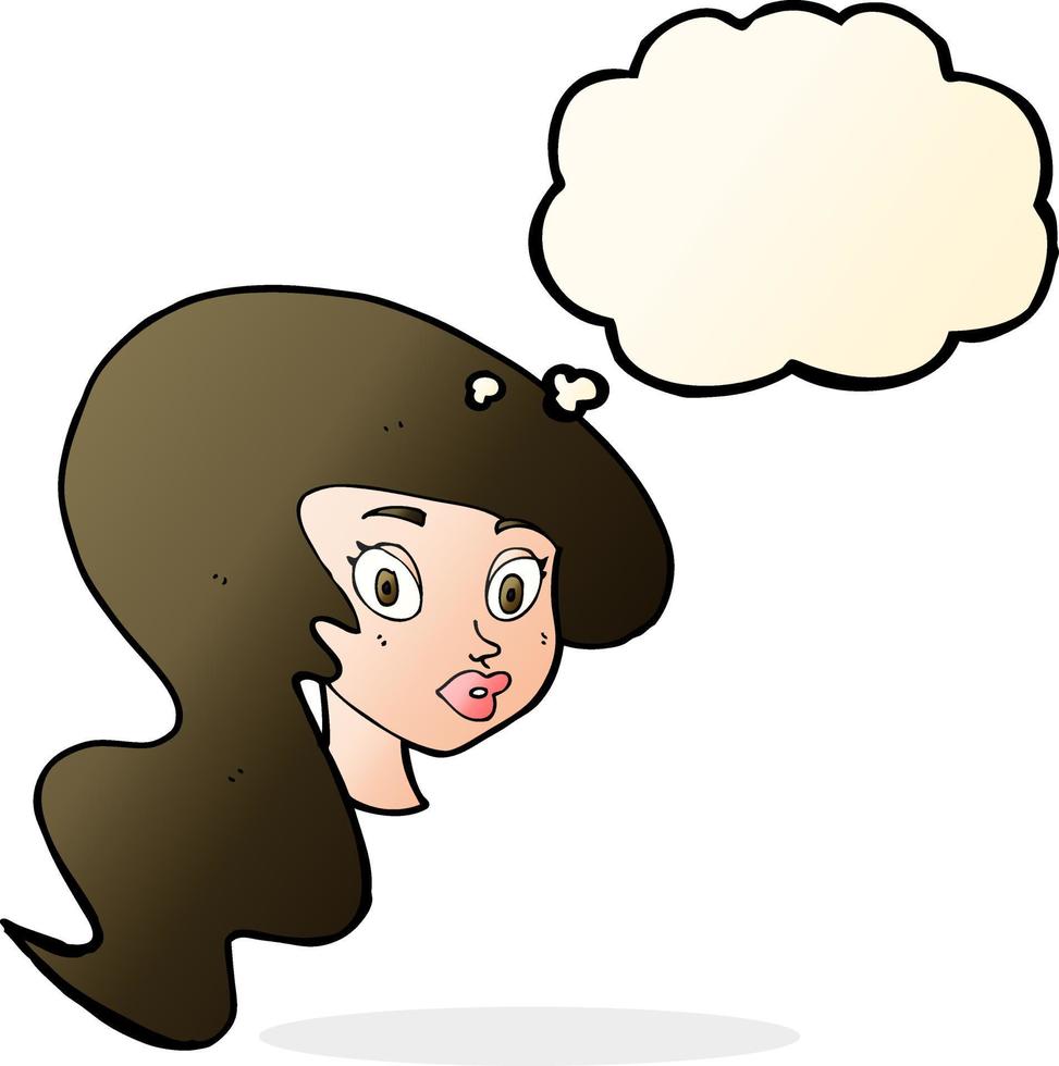 cartone animato bella femmina viso con pensato bolla vettore