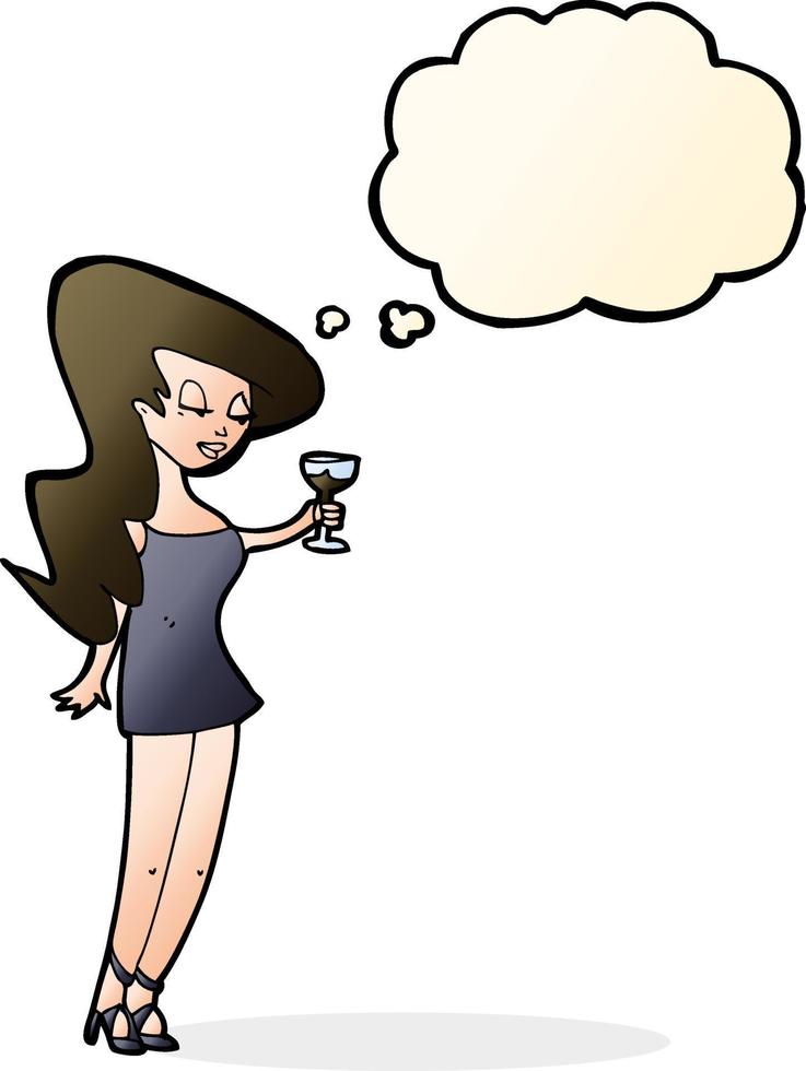 cartone animato donna a festa con pensato bolla vettore