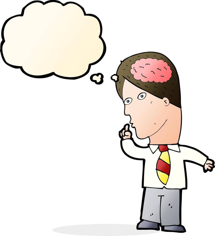cartone animato uomo d'affari con enorme cervello con pensato bolla vettore
