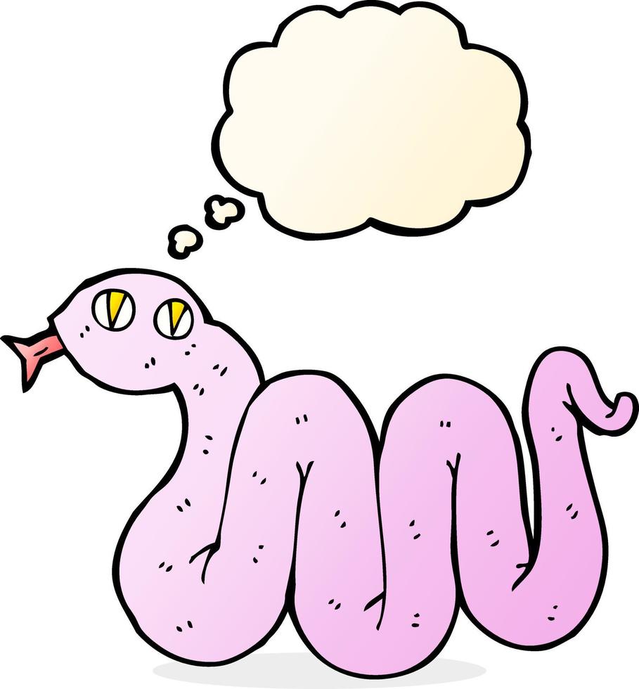 divertente cartone animato serpente con pensato bolla vettore