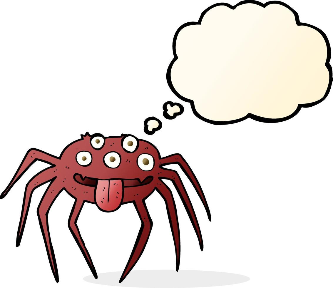 cartone animato schifoso Halloween ragno con pensato bolla vettore